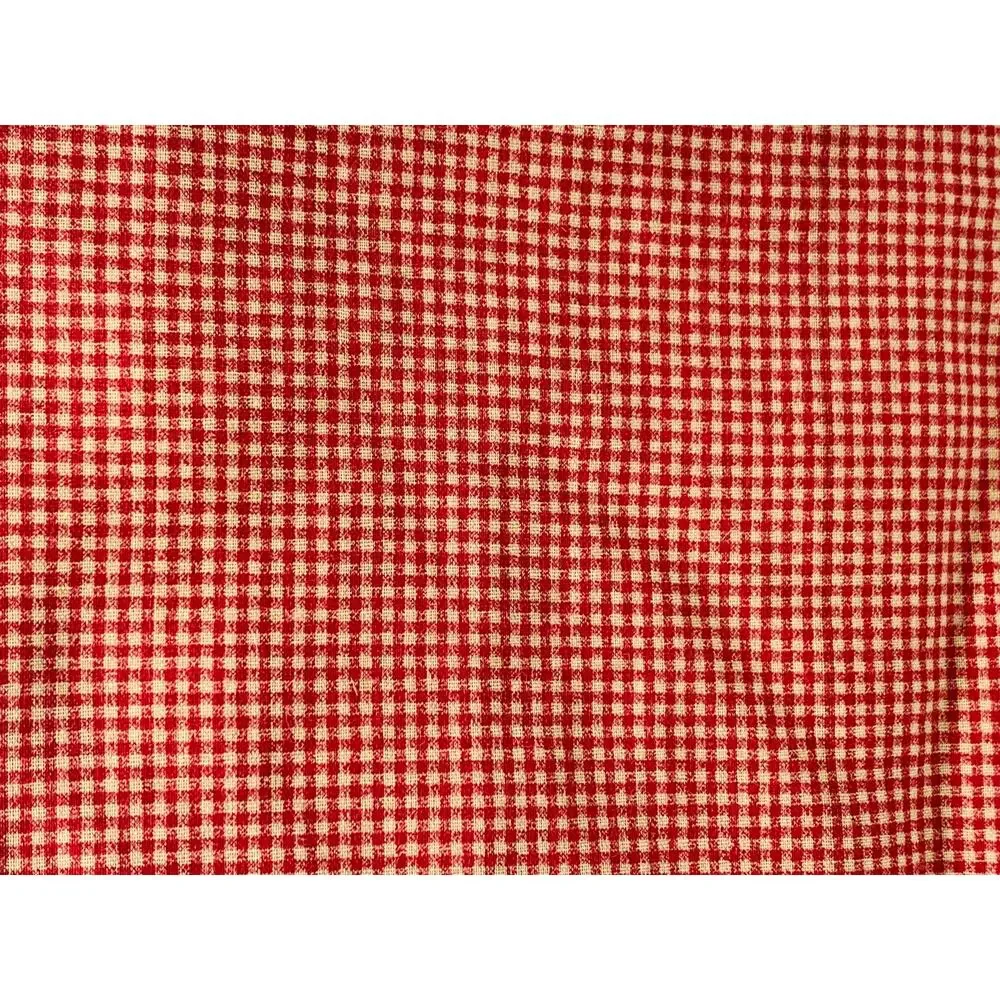 Gingham Fabric Cotton Red Checked Beige Small Squares Lot 1 Yard 51 Inches Wide